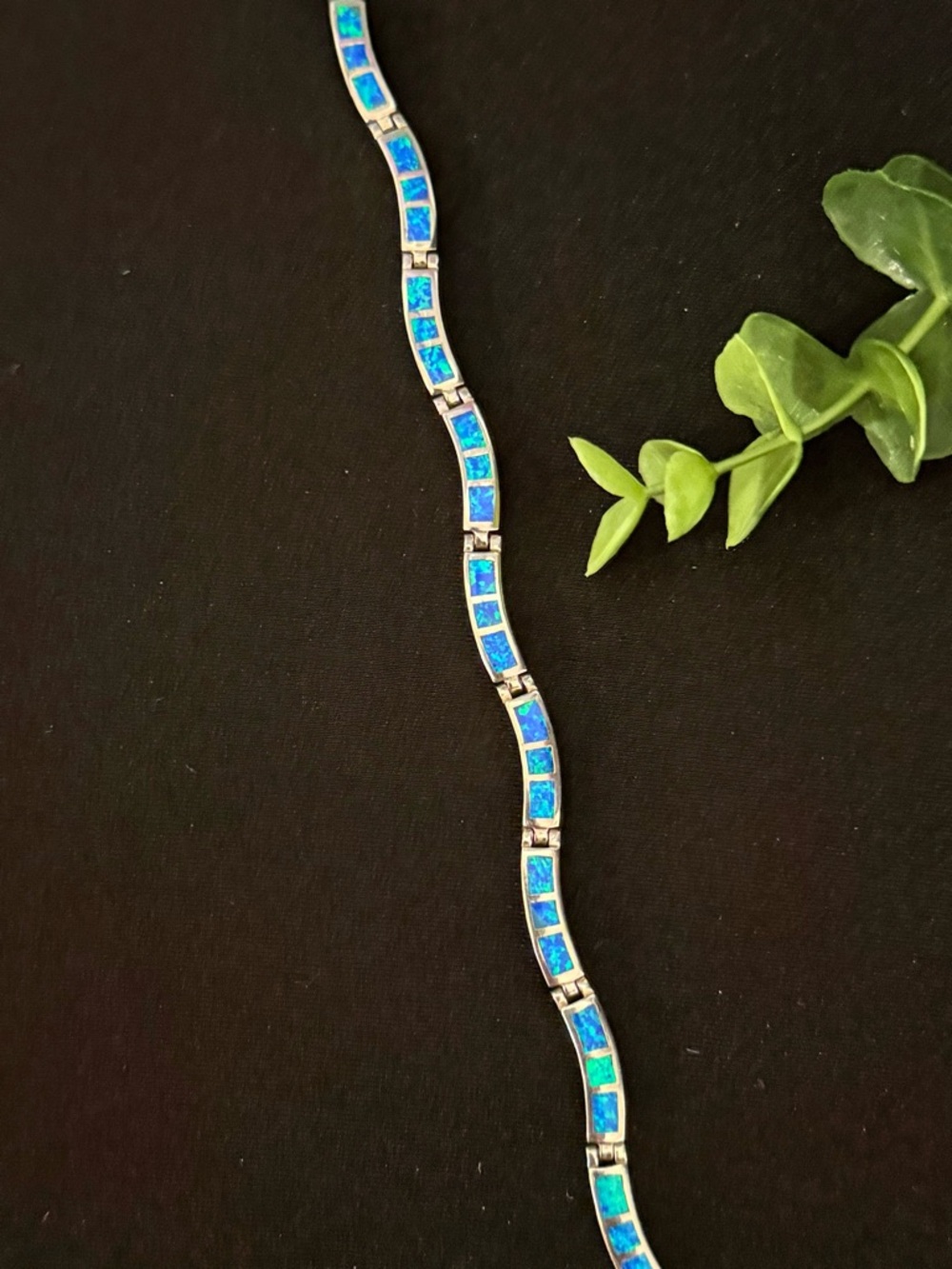 Sterling Silver 925 Blue Opal Inlay Bracelet - Picture 8 of 10
